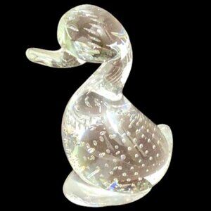 Blown Glass Whitefriars Dilly Duck Bird Control Bubbles Clear‎ 6" Paper Weight
